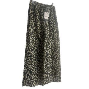 New Zara Women's Black & Cream Full Length Floral Wide Leg Pants Size M